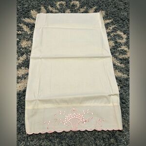Elegant Cream pillowcase with Pink Embroidery